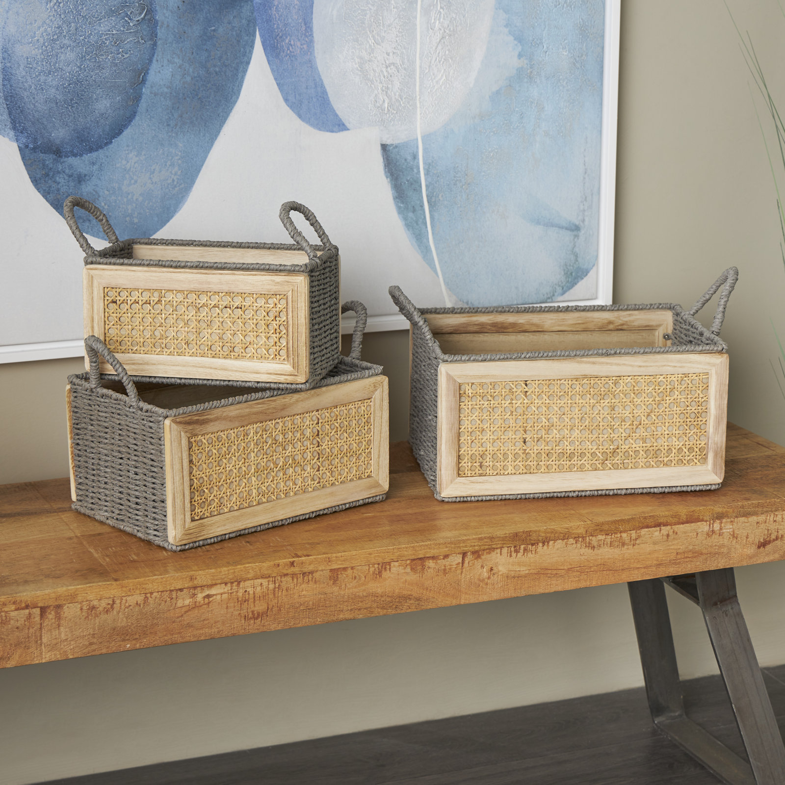 Handwoven Wood Storage Bin Set