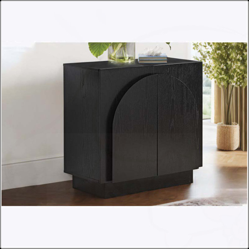 Buffet Mid-Century moderne avec buffet et salon en bois avec portes arquées pour des solutions de rangement élégantes, Noir