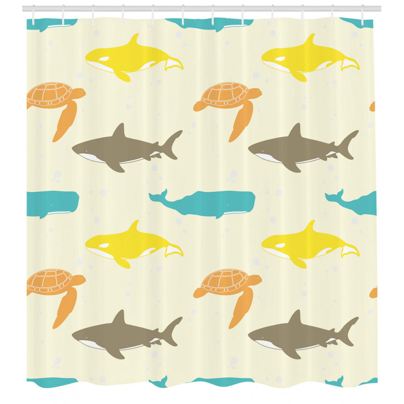 Ensemble de rideau de douche et crochets sea animaux, H 69 po x l 105 po