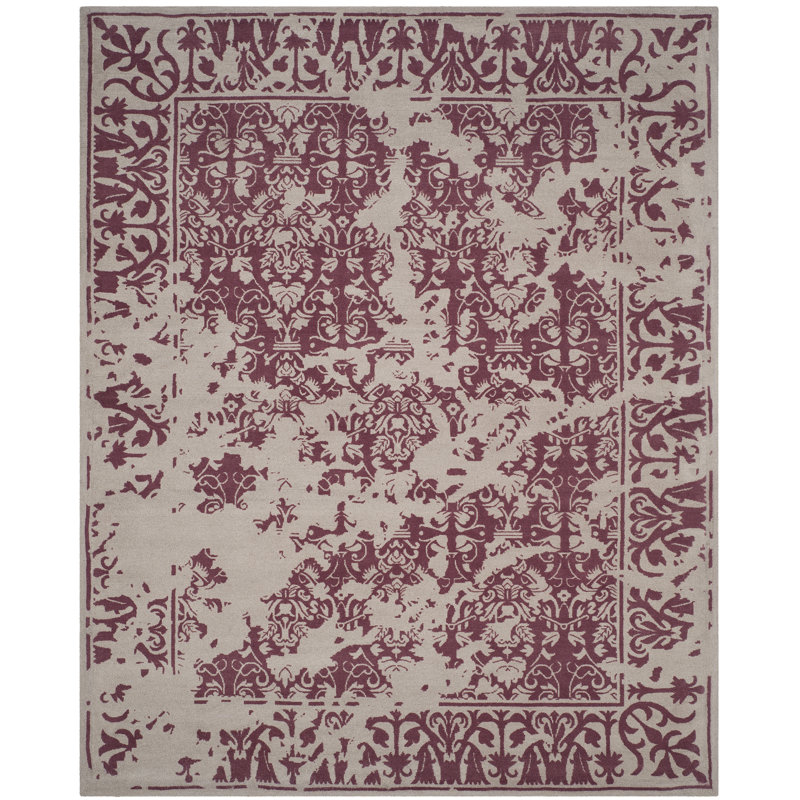 Tapis oriental argent / mauve en laine touffeté à la main Oriental, Rectangle 4 pi x 6 pi