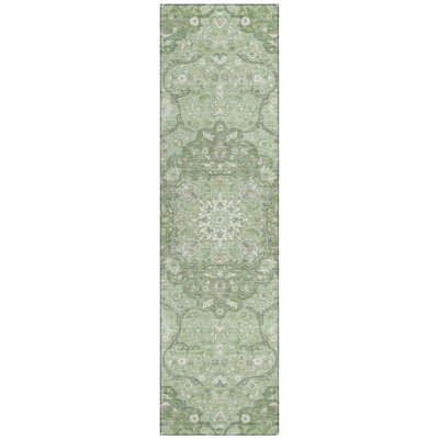 Braeor Green Washable Indoor-Outdoor Rug - LOOMLAN