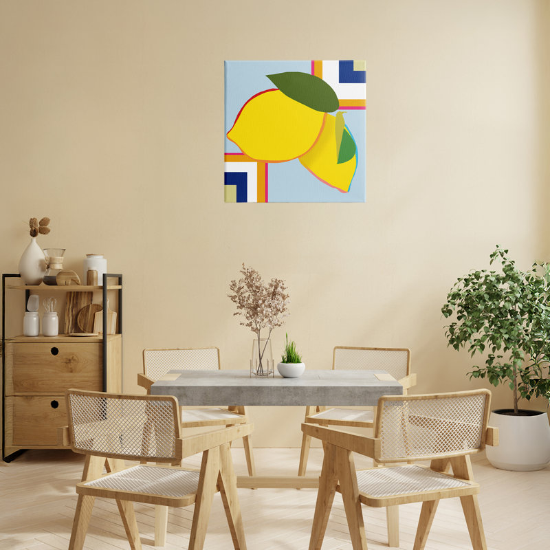 Toile géométrique au citron, design par Daniela Santiago, H 17 po x l 17 po