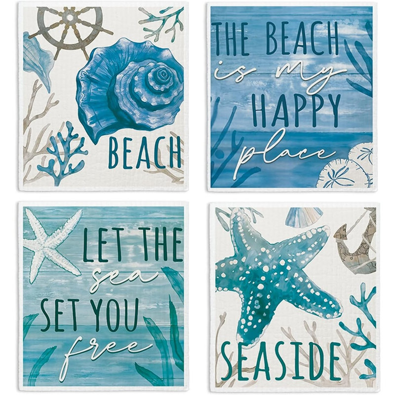 Ensemble de 4 débarbouillettes de plage Summer Coastal Ocean