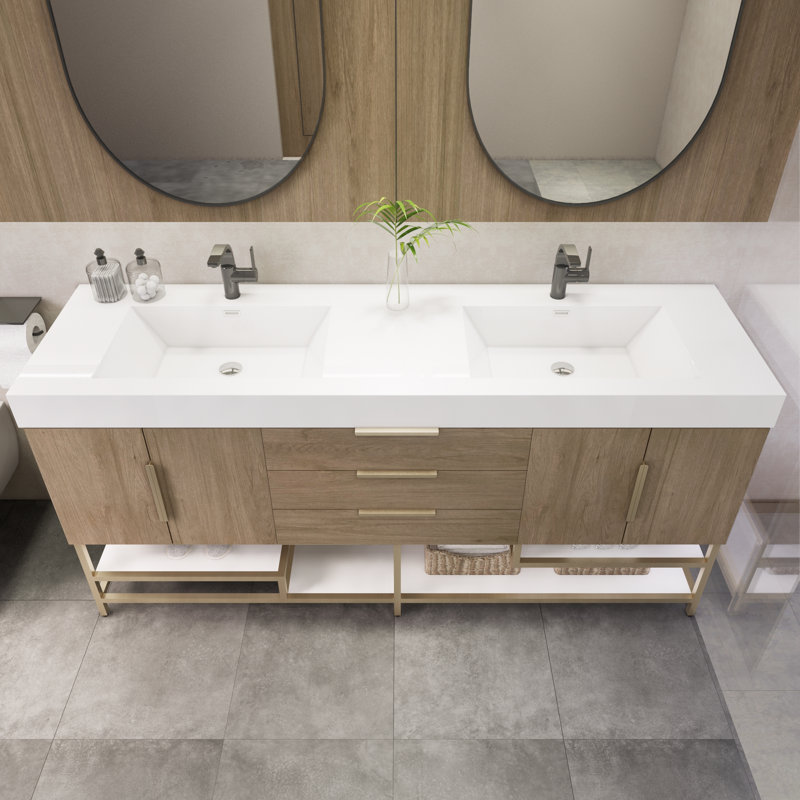 Edgemont 70.8'' Double Bathroom Vanity with Acrylic Top, Light Oak