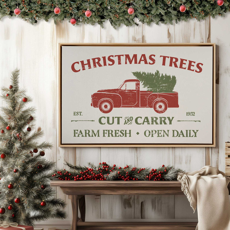 «Farm Fresh Christmas Trees», impression de signe, Cadre noir, H 8,75 po x l 12,75 po x P 1,75 po