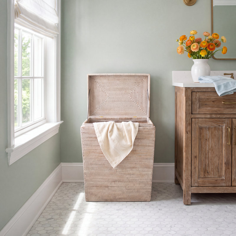 Hand Woven Laundry Hamper, White Wash