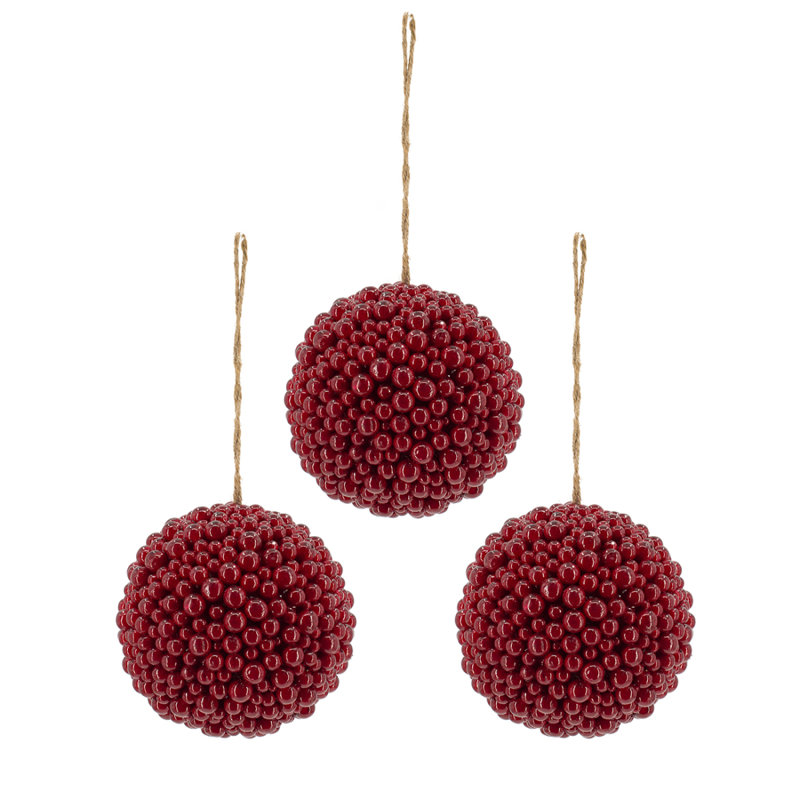 Ornement en forme de boule de baies rouges 6,5 x 6,5 po, boules de Noël suspendues décoratives pour décorations de fêtes, ensemble de 3