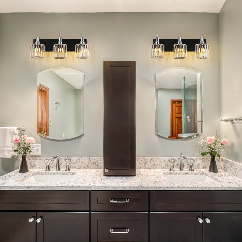 Dimmable Vanity Light, 3 Lights, Black/Chrome