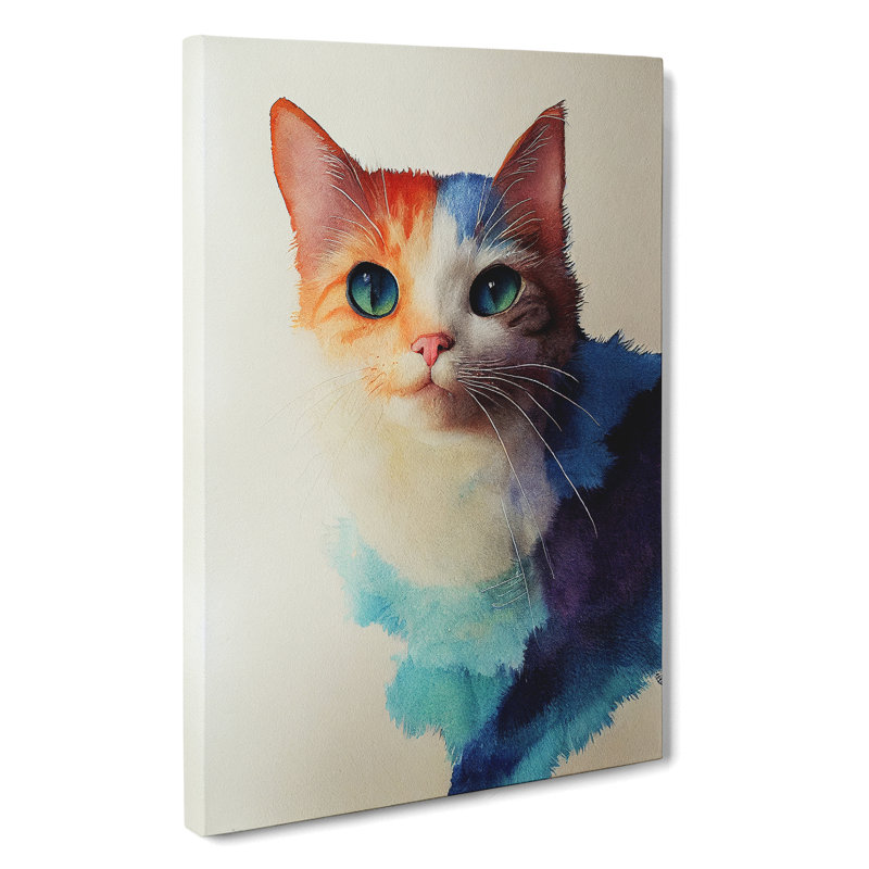 Cat In Watercolour No.4 - Wrapped Canvas, 76cm H x 50cm W