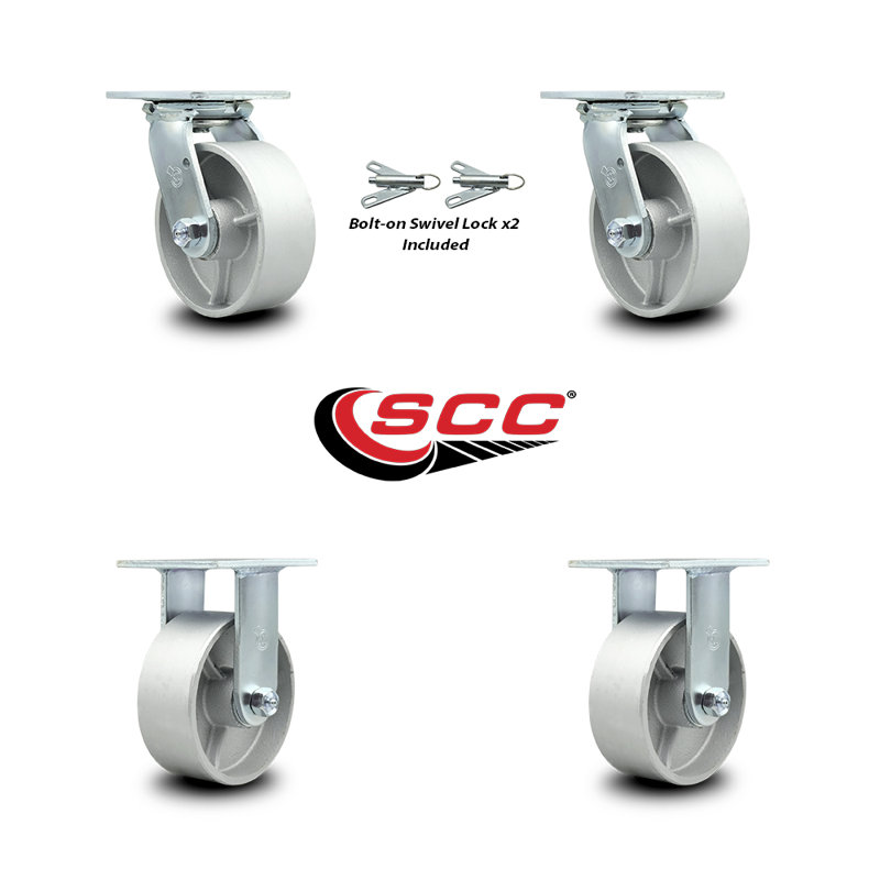 5 Inch Semi Steel Caster Set with Ball Bearings 2 Swivel Lock 2 Rigid SCC|SCC-30CS520-SSB-BSL-2-R-2