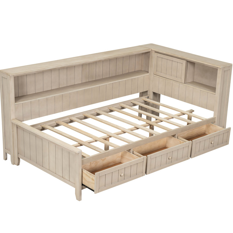 Style Twin Daybed With 3 Drawers And Storage, Antique White Milk, , No Box Spring Wood Milk Color,, Twin