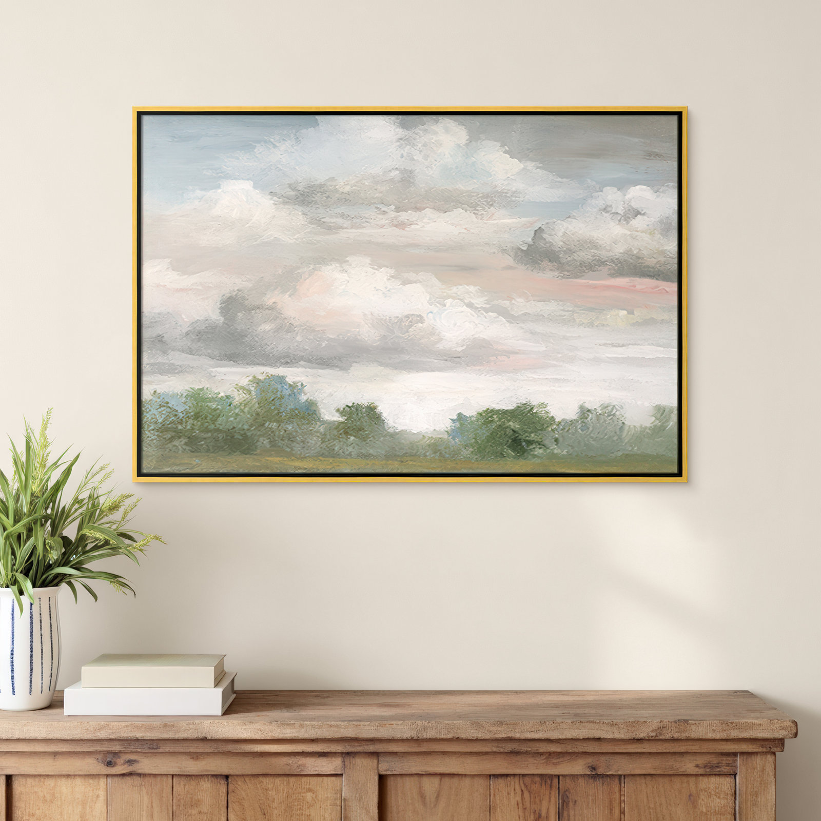Frangia "Pastel Morning Sky" Print by Nan, 25.5" H x 37.5" W x 2" D, Gold Framed
