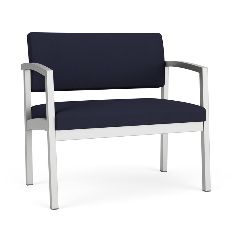 Chaise en acier Lenox, Argent, Bleu marine Visite Libre - Tissu uni