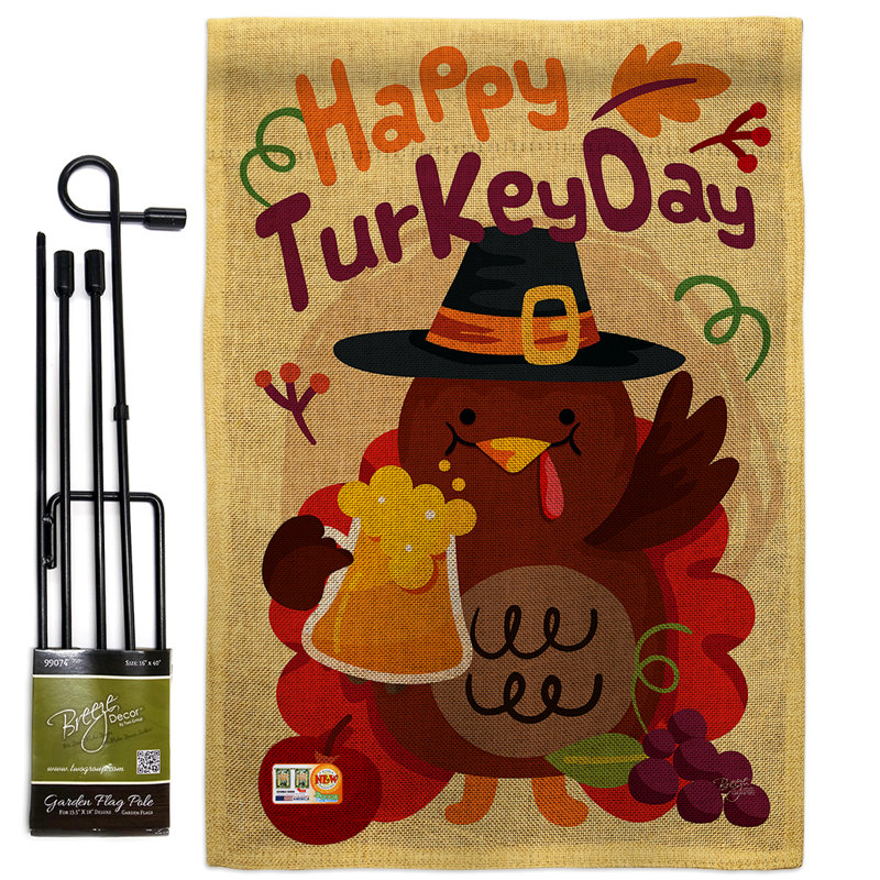 Joyeuse jours de turquie, 2 faces de polyester 18,5 x 13 po ensemble de drapeau