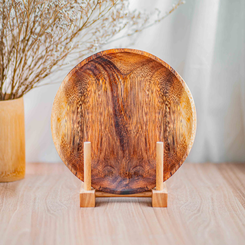 Plaque de démarrage ronde en bois d'acacia classique