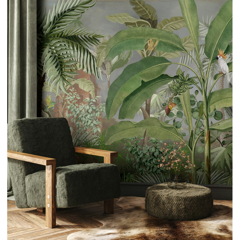 Papier peint amovible floral Rainforest Leopard, 75" L x 112" W, Non-Woven