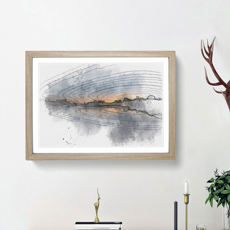 Cambridge Massachusetts Skyline in Abstract - Picture Frame Graphic Art Print, Oak Framed, 27cm H x 36cm W x 2cm D