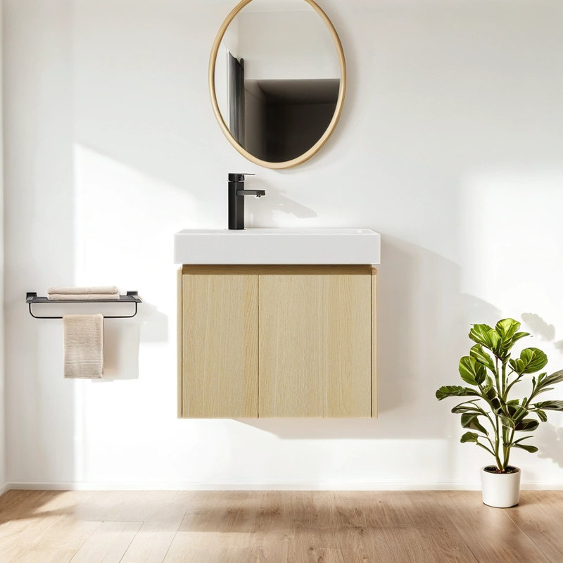 24'' Single Bathroom Vanity with Resin Top, Oak