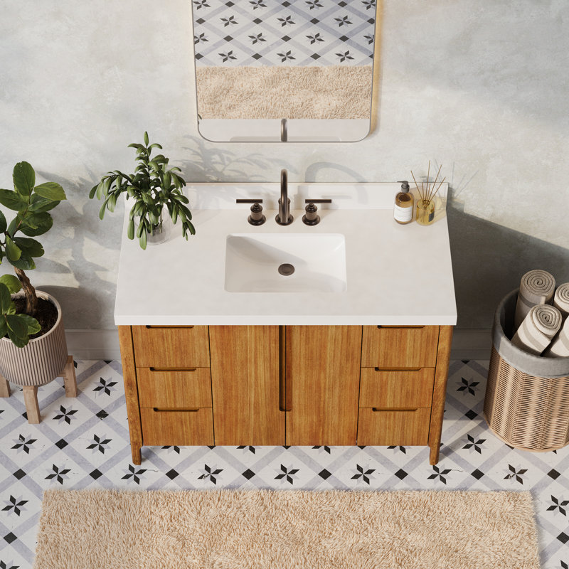 Trayshawn 48 In. Single Sink Whitebrook Engineered Marble Countertop Bath Vanity With Faucet, Mango Wood