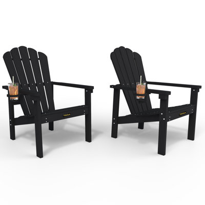 Dareona Set of 2 HDPE Stackable Adirondack Chairs with Cup Holders, All-Weather Outdoor Patio Chairs