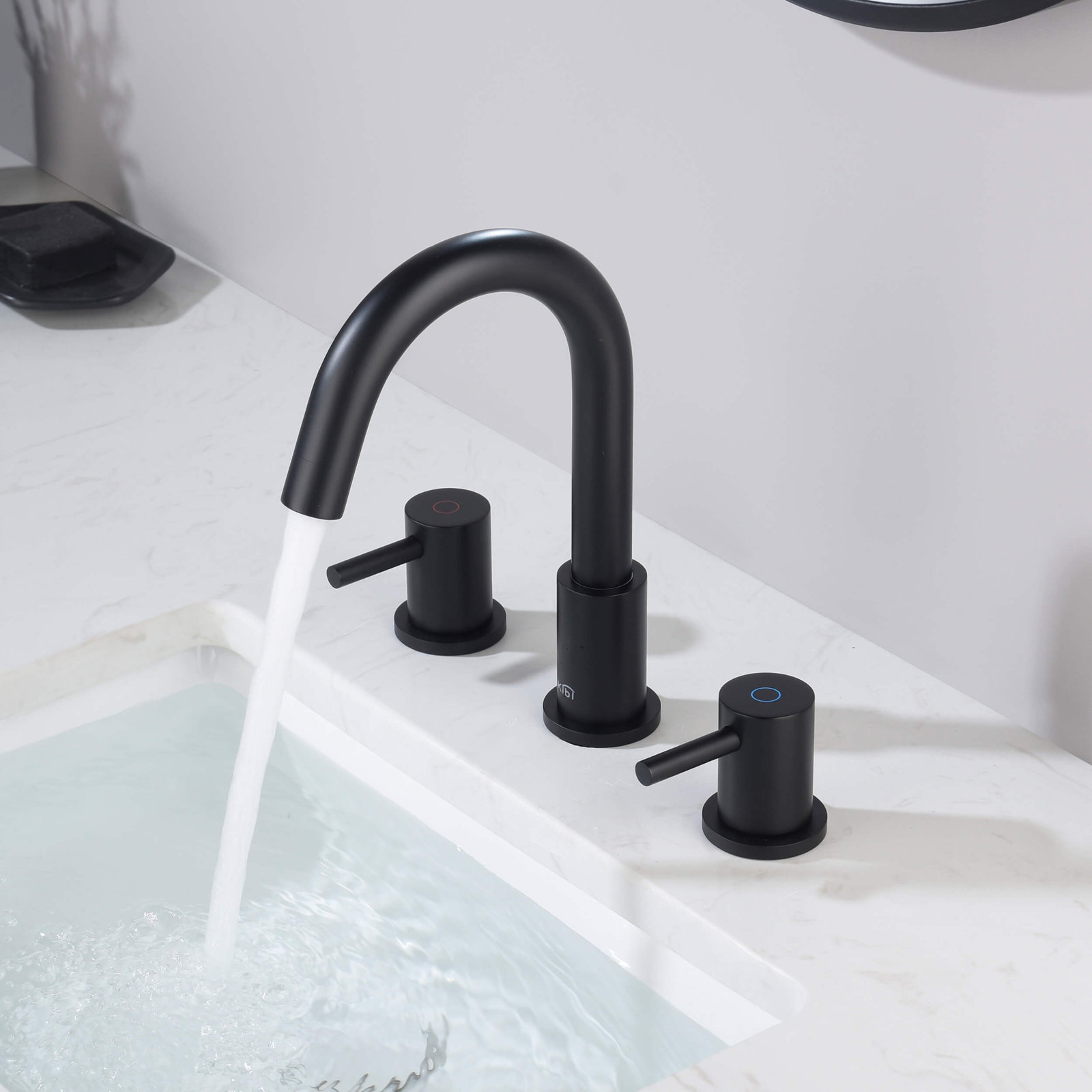 Circular Widespread Bathroom Faucet with Drain, Matte Black