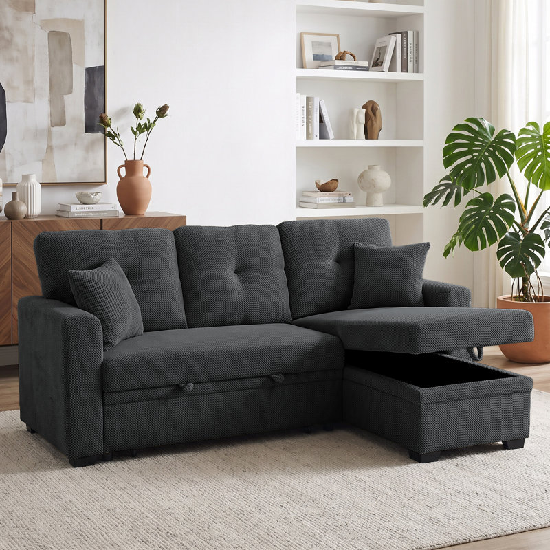 Upholstered Sectional, Dark Gray Polyester