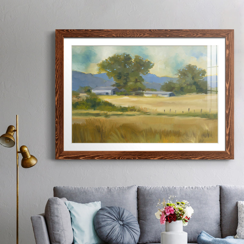 «Down on the Farm», reproduction d'art sur papier encadrée, H 31 po x l 44 po x P 1 po, Cadre en érable