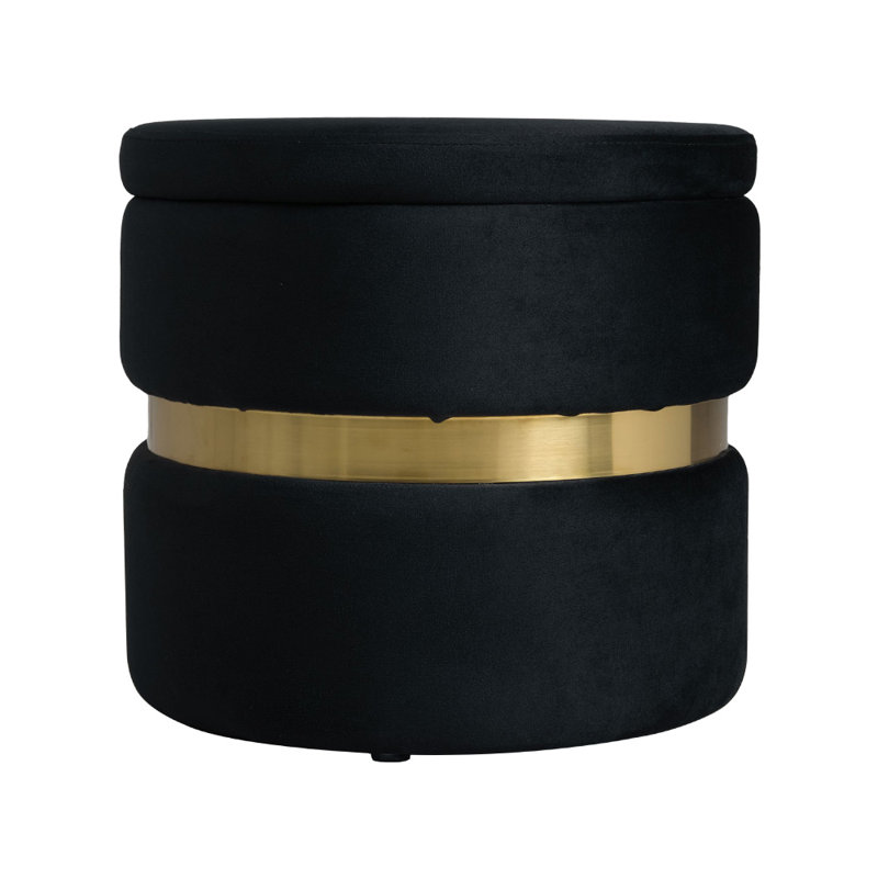 40cm Wide Cylinder No Pattern Standard Ottoman with Storage, Black