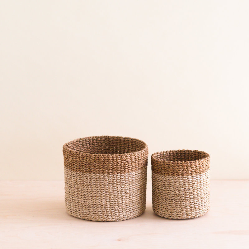 Cylinder Tabletop Basket, nested set of 2, Brown
