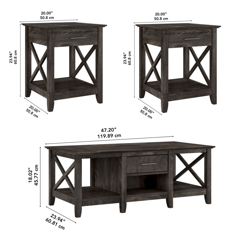 Ensemble de tables basses 3 pièces Huckins, Hickory gris foncé
