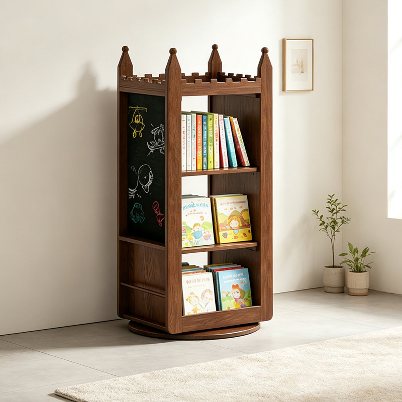 Bibliothèque rotative en bois massif brun noisette