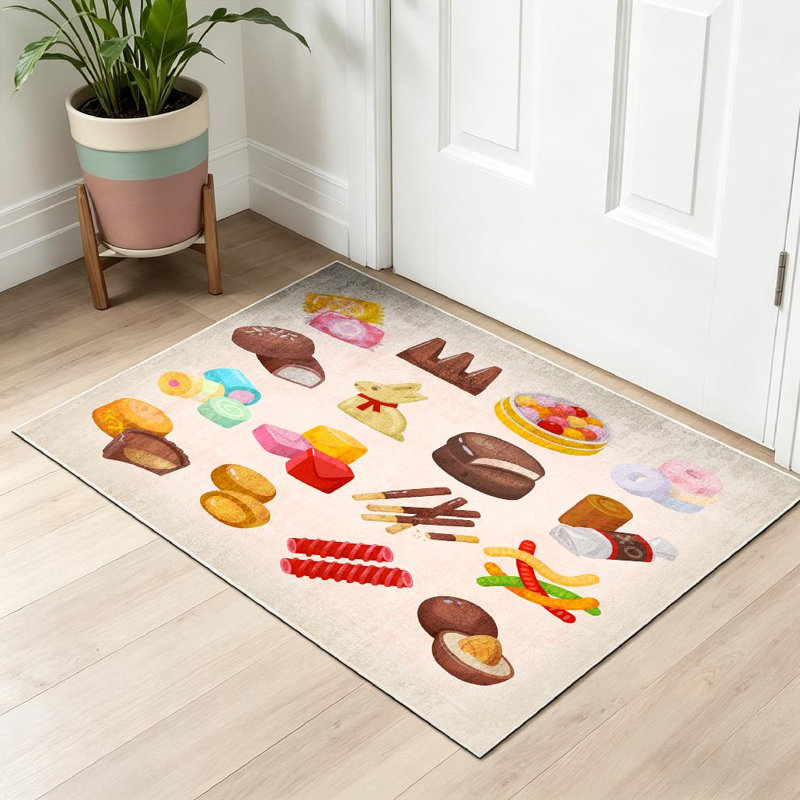 Tapis d'intérieur transparent, lavable à la machine, à motifs de desserts sucrés populaires, Rectangle 32" x 47"