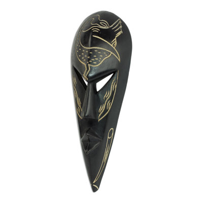 Masque en bois ghanaian sankofa oiseau