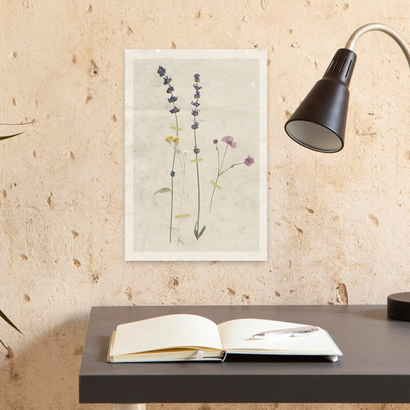 Art mural fleur pressé lavande minimaliste rétro, H 18 po x l 12 po