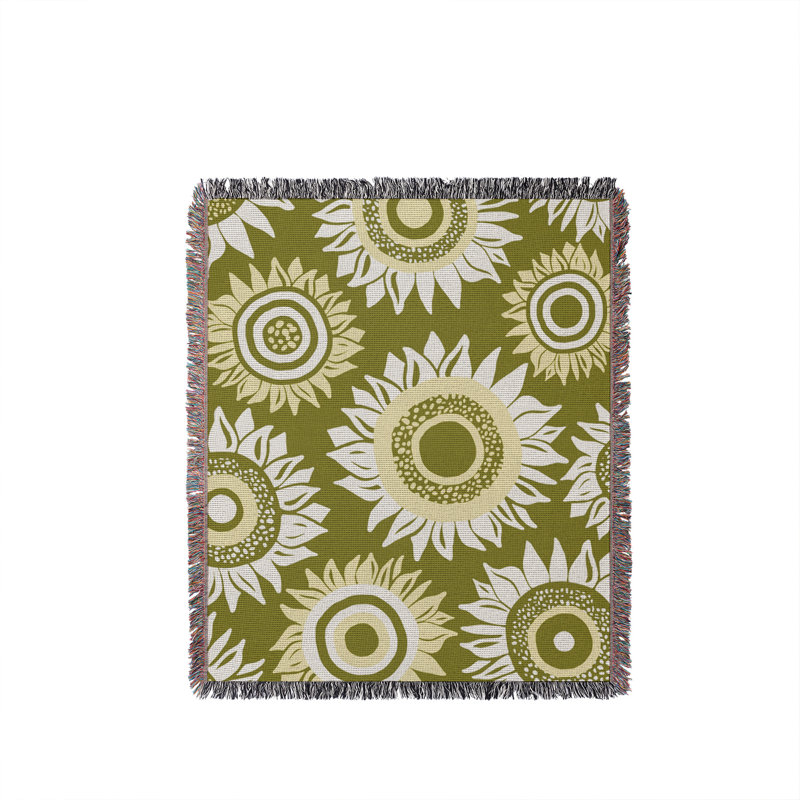 Jeté en coton Frannie Sunflowers, 50 x 70, Chartreuse