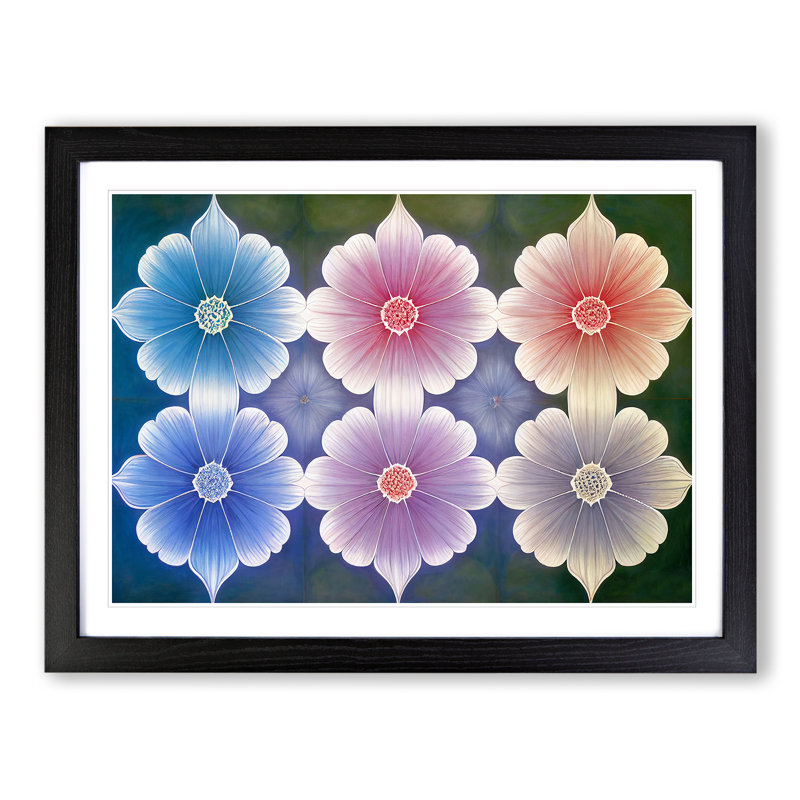 Impressive Retro Flowers - Single Picture Frame Print, 25cm H x 34cm W x 2cm D, Black