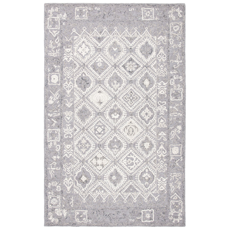 Micro-Loop Hand Tufted Cotton With Latex Geometric Rug, Rectangle 5' x 8'