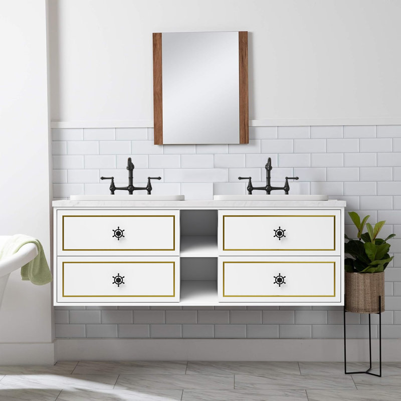 Meuble-lavabo mural 60 po avec lavabo à fixation au mur, 60 po, blanc