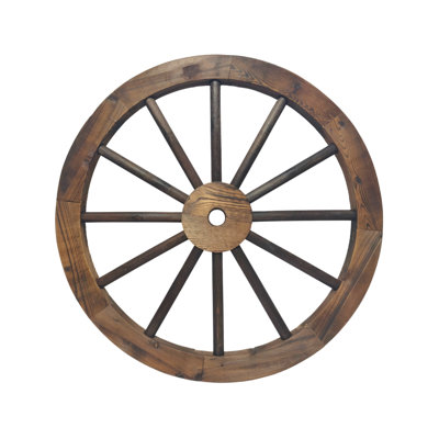 Wood Rustic Western Wagon Wheel Wall Decor 24 Inch Fully Painted 12-Spoke Sturdy Indoor or Outdoor Display