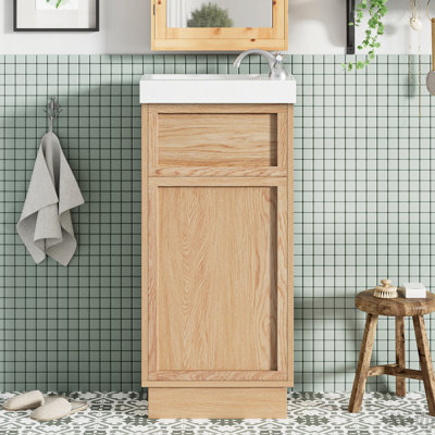 15.75" Bathroom Vanity with Reversible Resin Sink, Adjustable Shelf and Push-to-Open Door