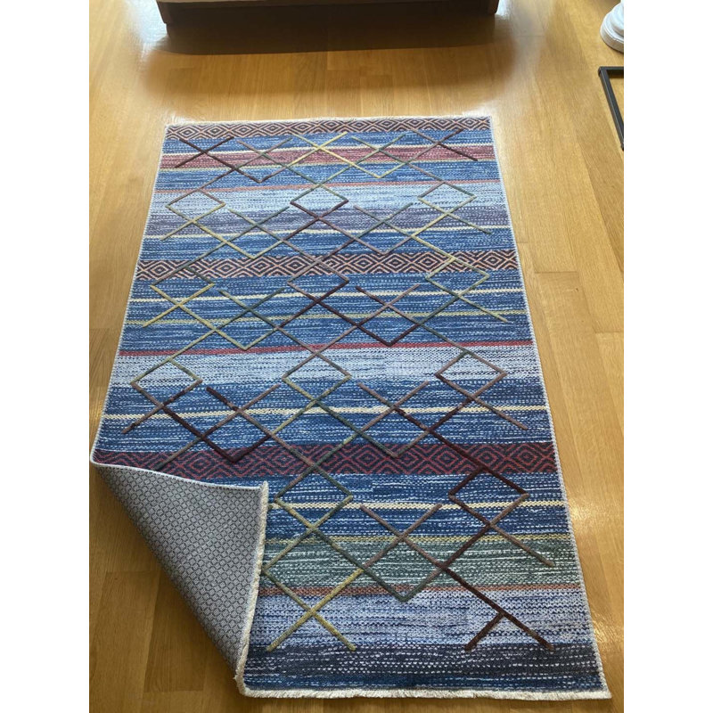 Coton bleu marine Kalkedon Tapis chenille antidérapant, Rectangle 6 pi 7 po x 9 pi 11 po