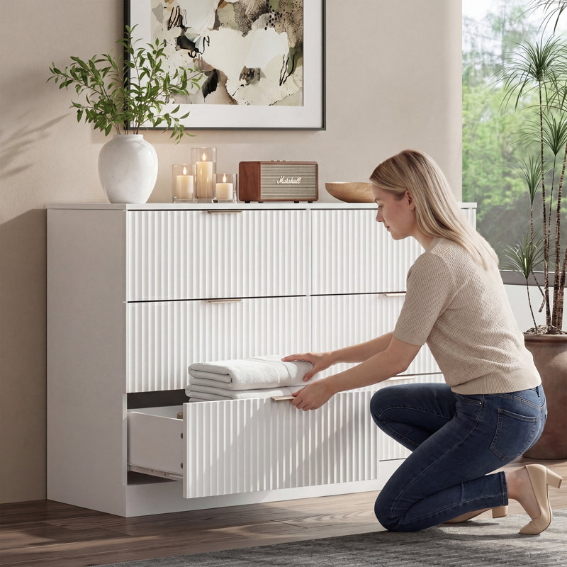 120cm W 6 - Drawer Chest of Drawers, White Vertical Stripes