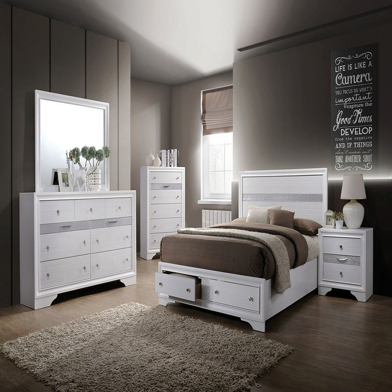 Table de chevet 3 tiroirs en bois avec boutons ronds en nickel, Blanc