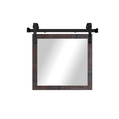 Miroir rustique moderne avec rail de porte de grange en acier