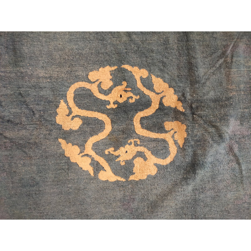 Light Blue Antique Chinese Dragon Design medallion Peking Rug
