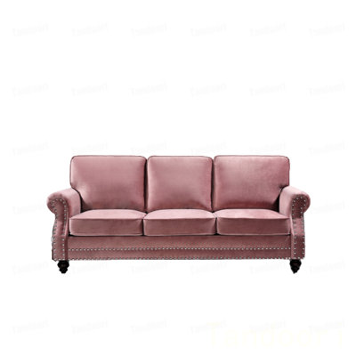 3-Seater Traditional Velvet Sofa, Nailhead Trim Upholstered Couch with Solid Wood Turned Legs for Living Room Decor