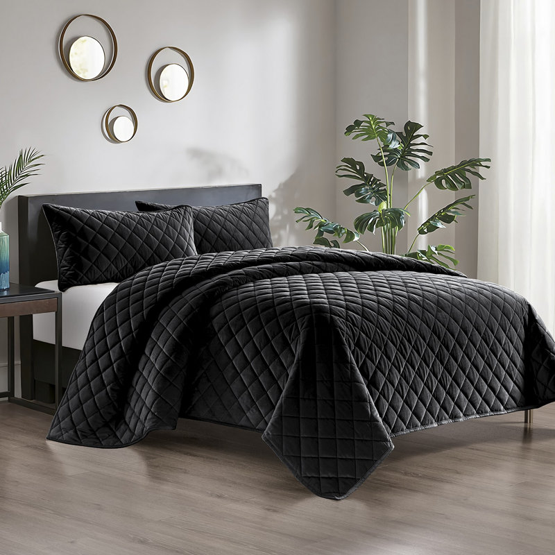 Ensemble de courtepointe Pointehaven, Courtepointe pour lit simple + 1 taie décorative , Noir