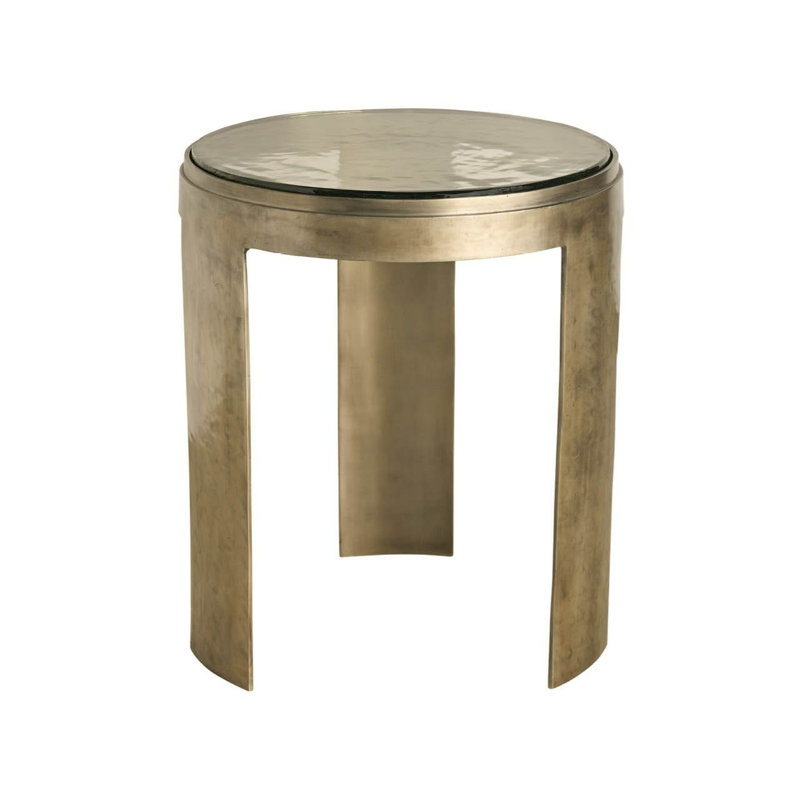 Nuvola Antique Zinc Cast Aluminum Round End Table with Cast Glass Top