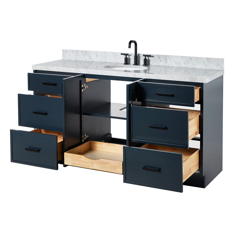 Meuble-lavabo simple 49 po avec plateau en marbre de Carrare italien ARIEL Kelly, Bleu minuit, 67"