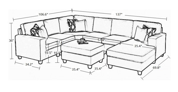 Ebern Designs McConnico Right Hand Facing Modular Corner Sectional with  Ottoman